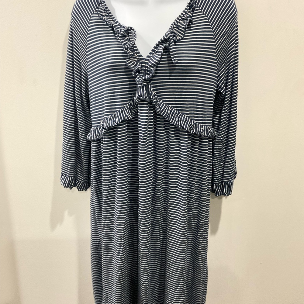 Max Studio Long Sleeve Striped Dress with Ruffles